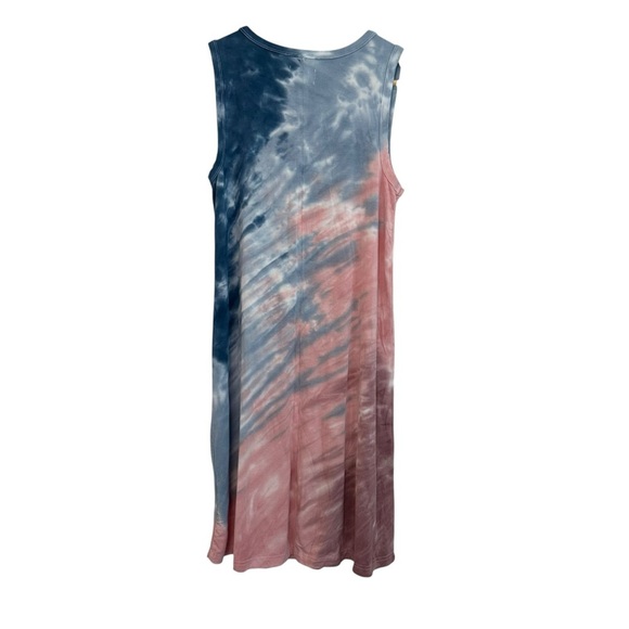 Women's Small Tie Dye Soft Stretchy Casual Vacation Beachy Blue Pink Shirt Dress - Picture 4 of 5